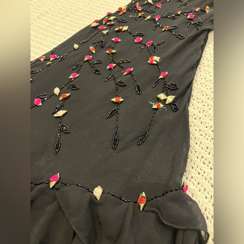 Vintage 90’s Y2K 100% Silk Dress Rose Vintage Beaded Dress Silk Slip Dress Fairy - Picture 17 of 17